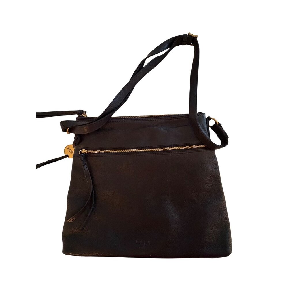 Margot New York Leah Womens Split Pocket Crossbody Bag Black Leather Handcrafted - Picture 9 of 14